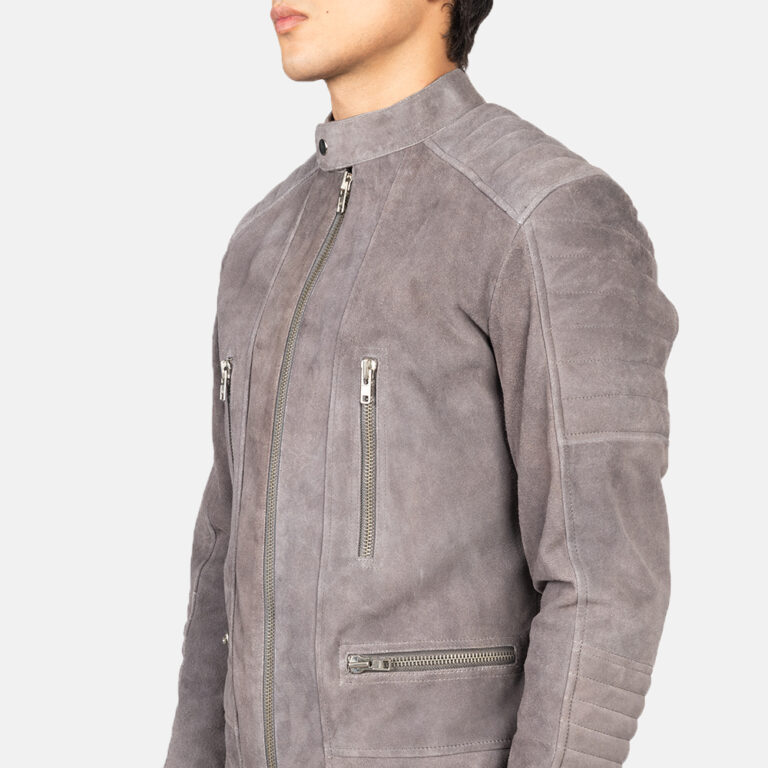 Mens Damian Grey Suede Biker Jacket Close-Up-9-1634128059912